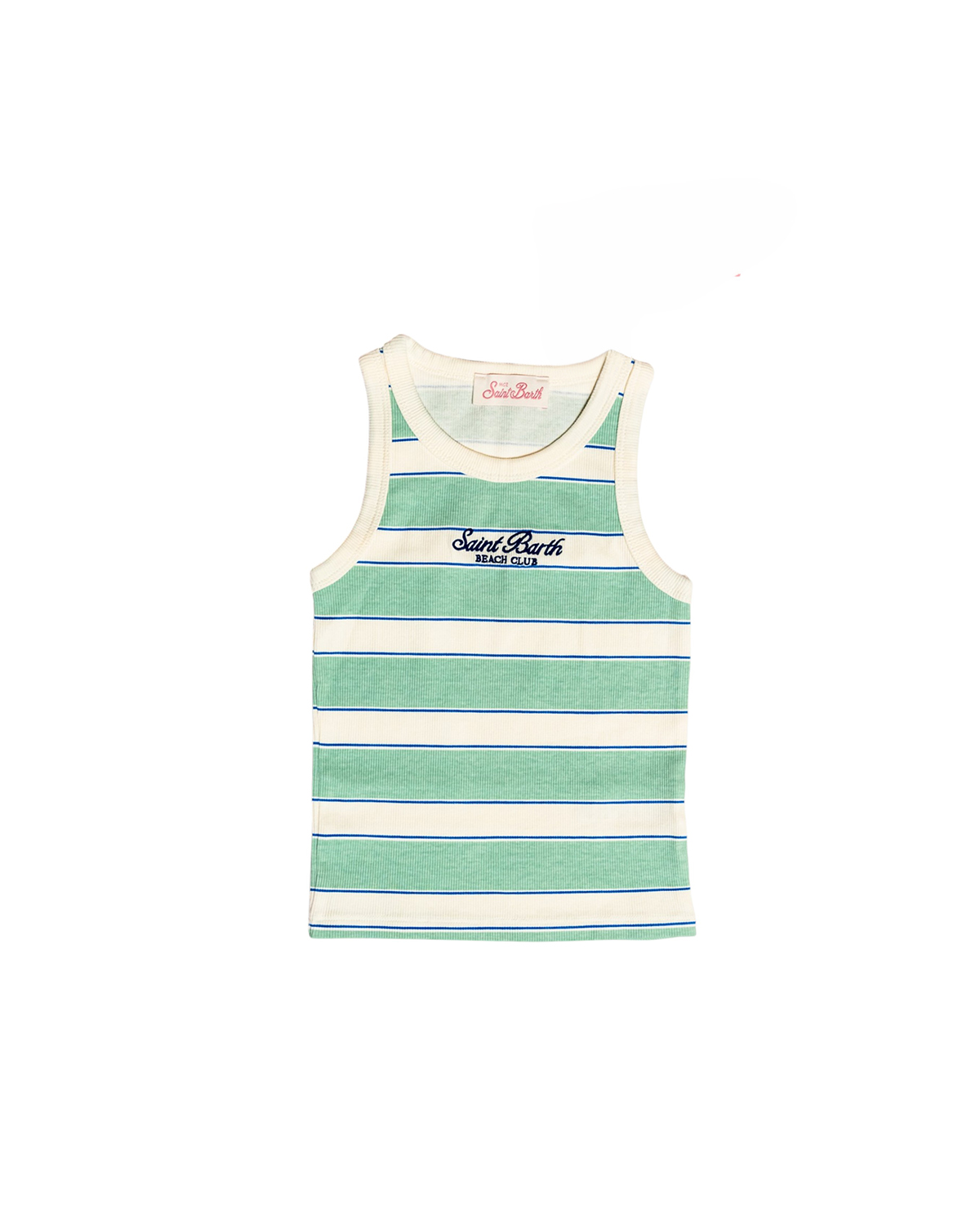 Green striped Ada tank top with beach club embroidery