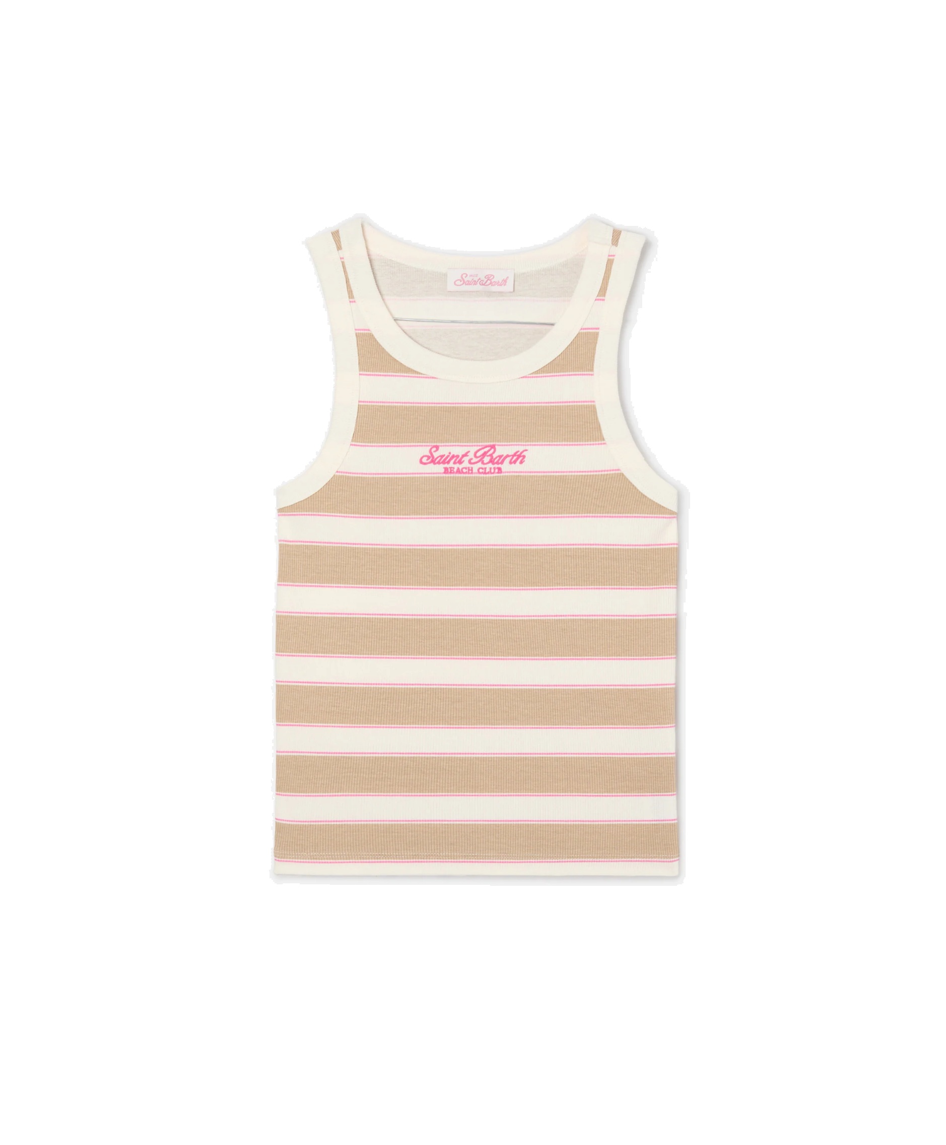 Beige striped Ada tank top with beach club embroidery
